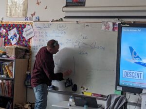 Will Fitzpatrick teaching at Inez Elementary school about the basics of flight.